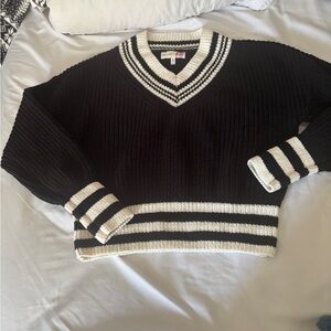 Black and White V-Neck Sweater